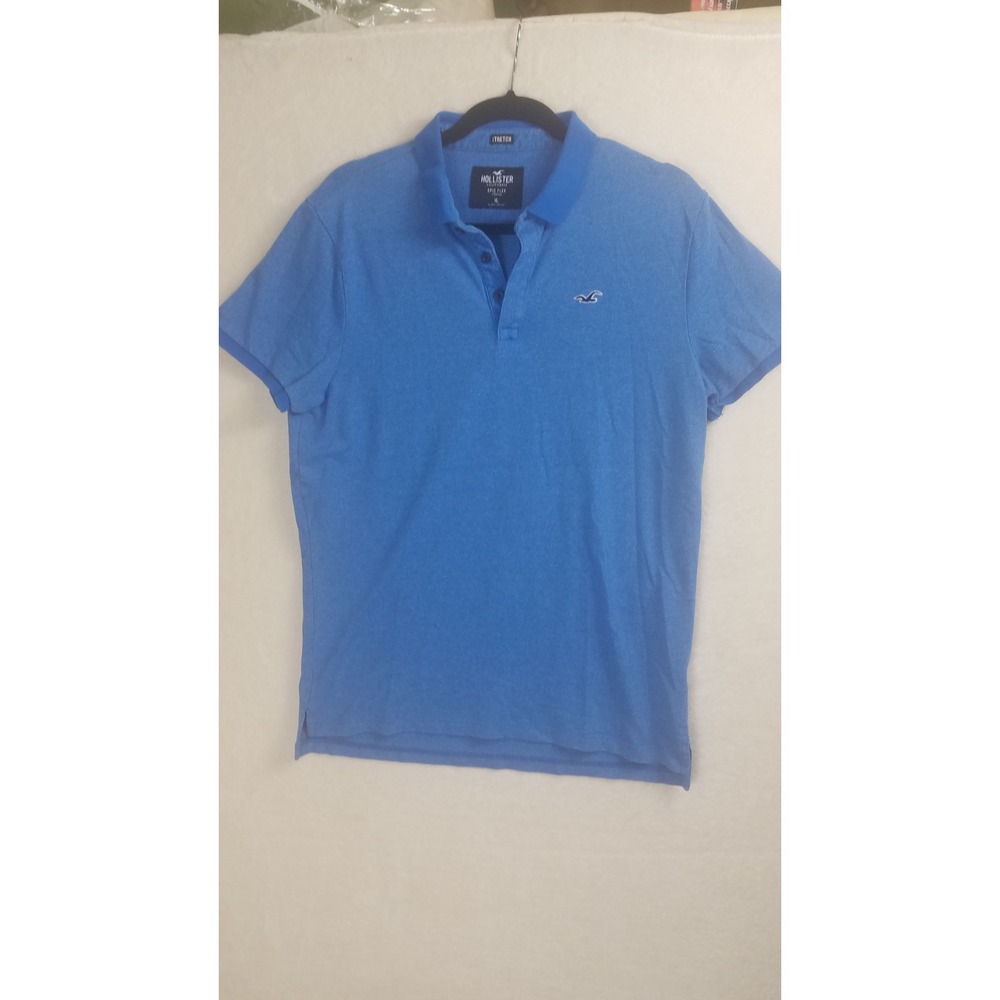 Hollister Polo Shirt Mens XL Blue Excellent Epic Flex Stretch Short Sleeve Logo